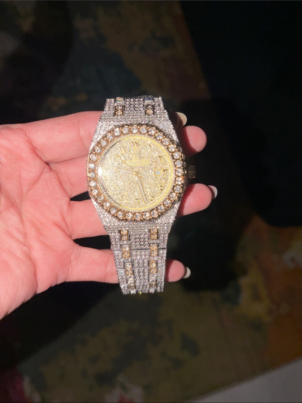 AP Men's Gold-Tone Crystal Dress Watch - Sparkling Silver Band Iced Out
